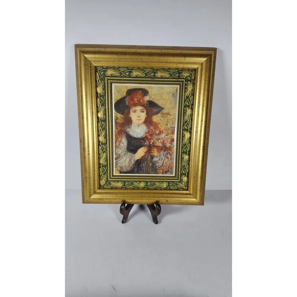 2 Signed Edna Hibel Framed Ceramic Tile Pieces 
